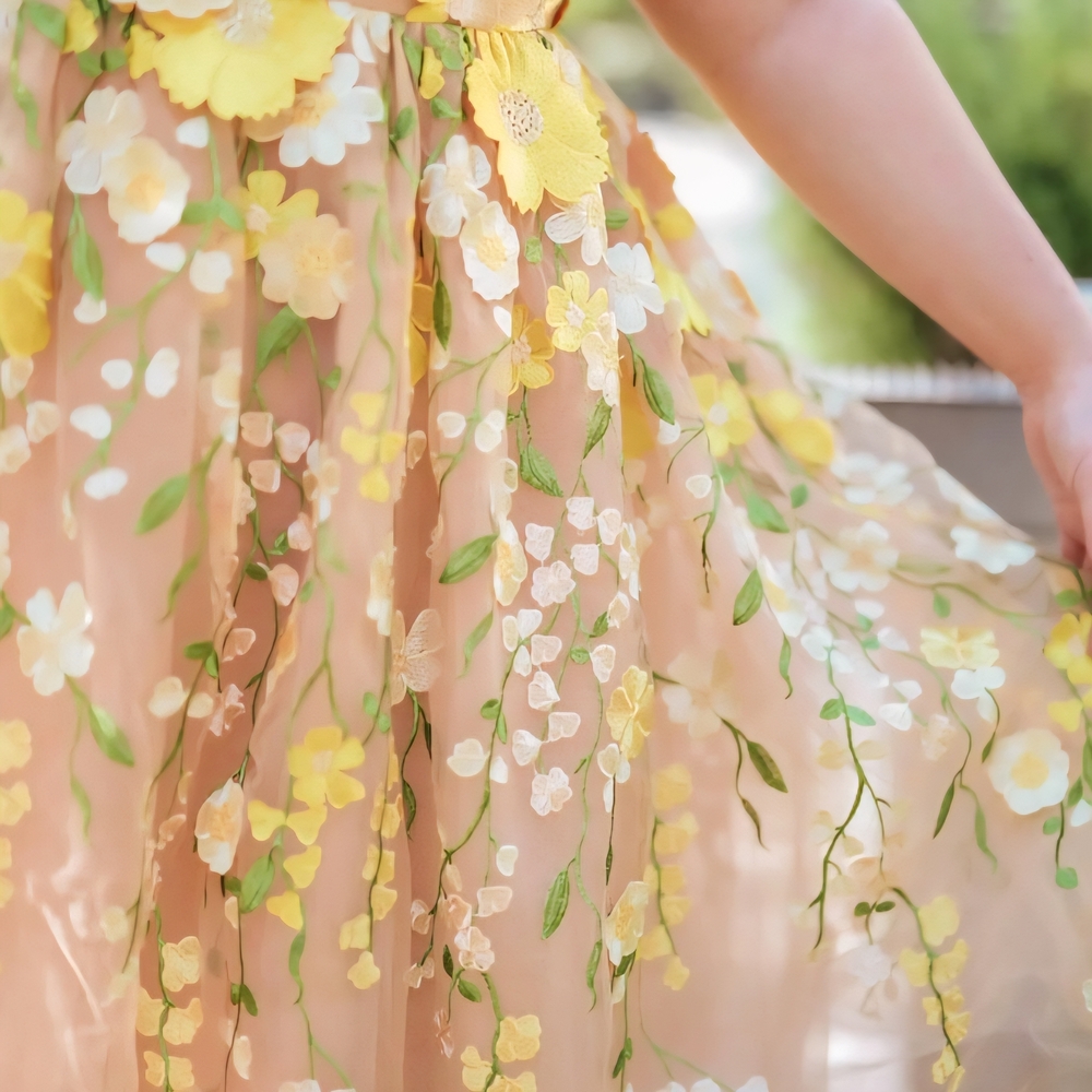 JessaKae Yellow and Cream Floral Midi Dress - Picture 4 of 4